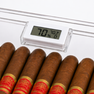 Acrylic Humidor with Digital Hygrometer - close up view Hygrometer