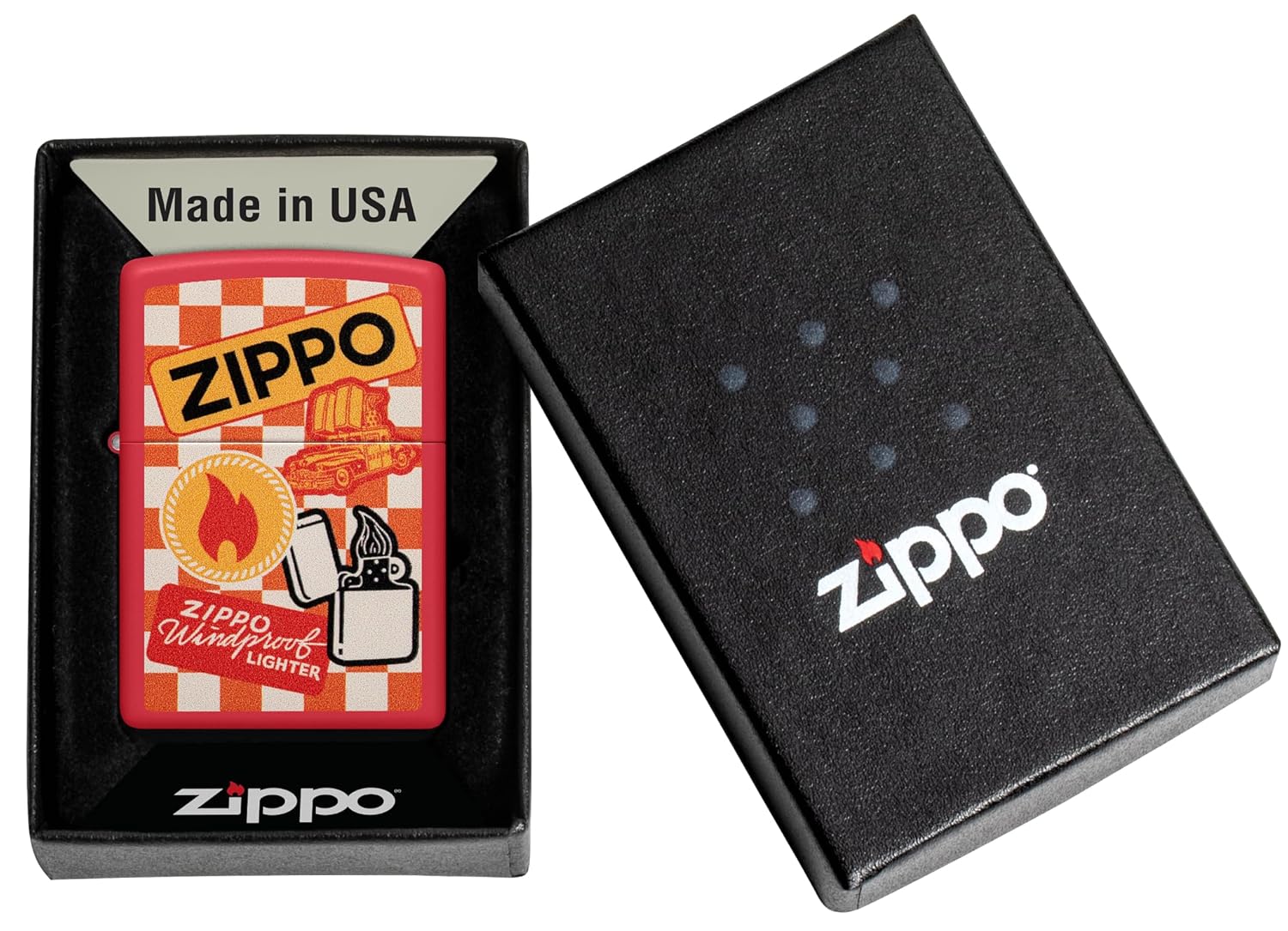 Retro Pattern / Retro Zippo Design Windproof Lighter (Red Matte)