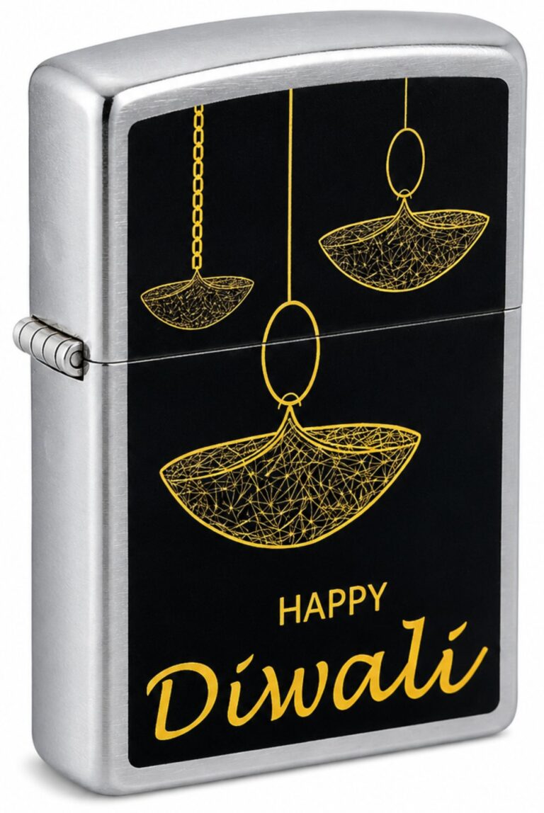 Happy Diwali Design Satin Chrome Windproof Lighter (India seasonal)