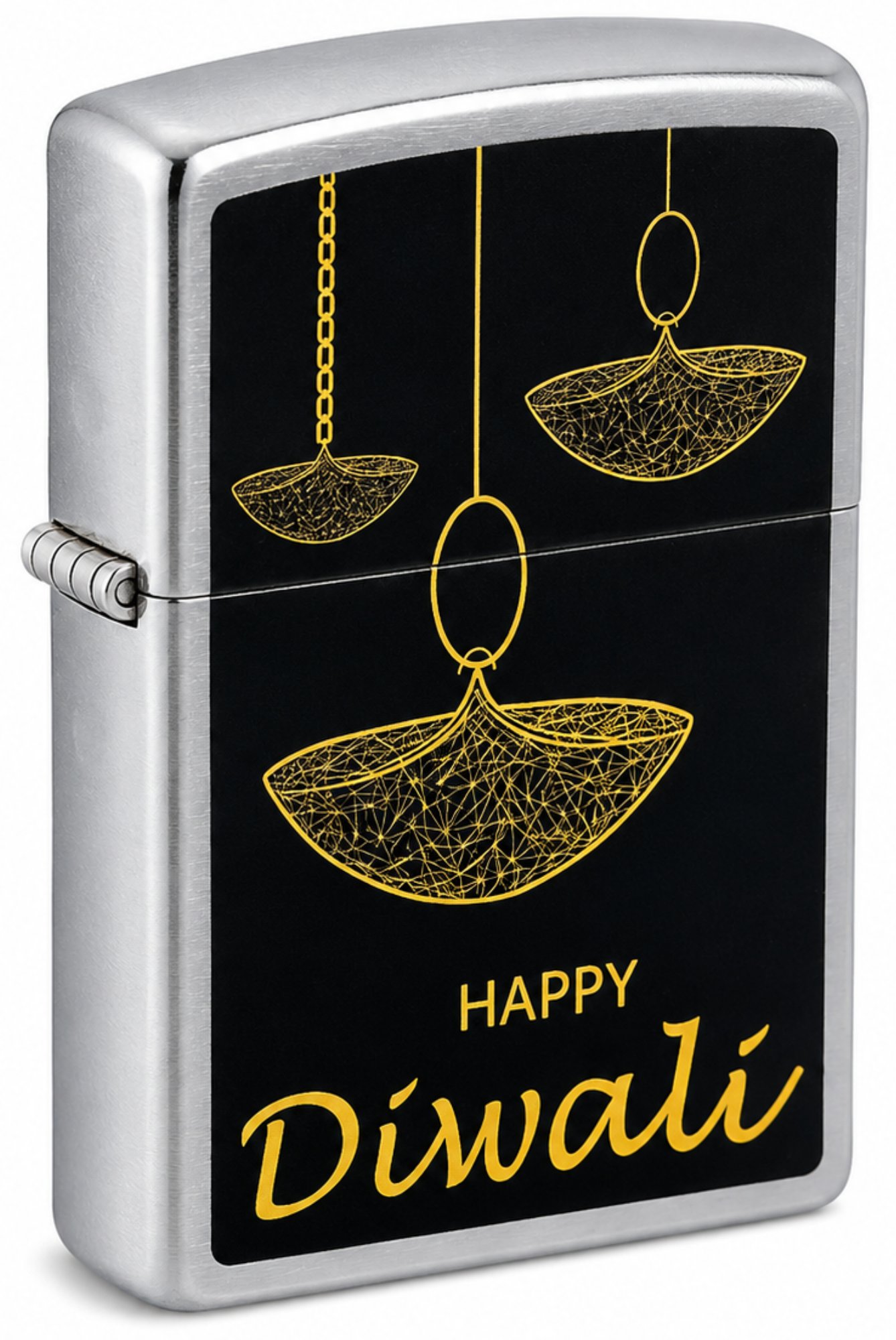 Happy Diwali Design Satin Chrome Windproof Lighter (India seasonal)