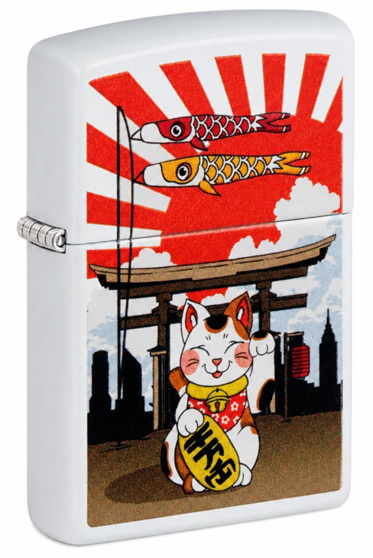 Lucky Cat Design White Matte Windproof Lighter