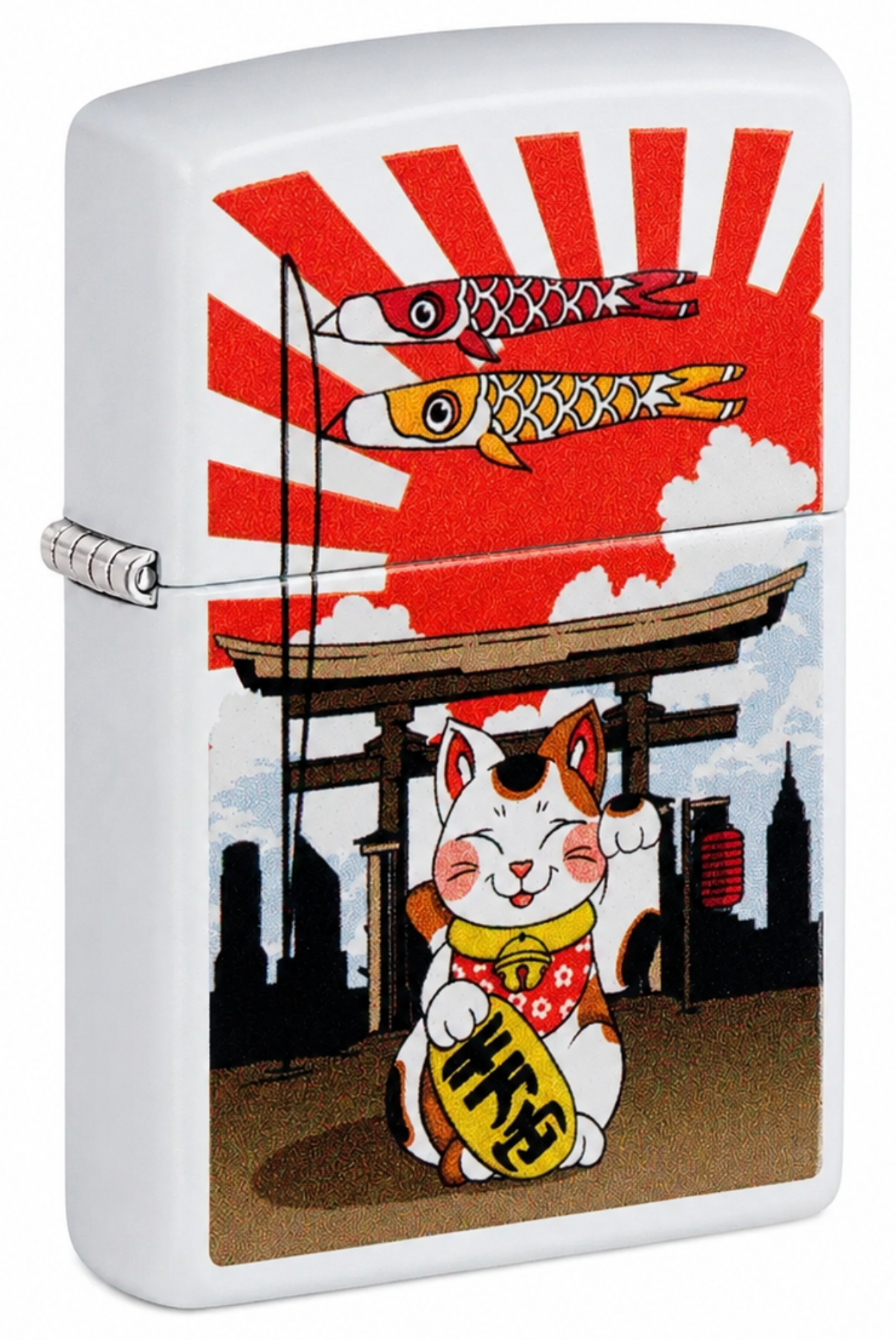Lucky Cat Design White Matte Windproof Lighter