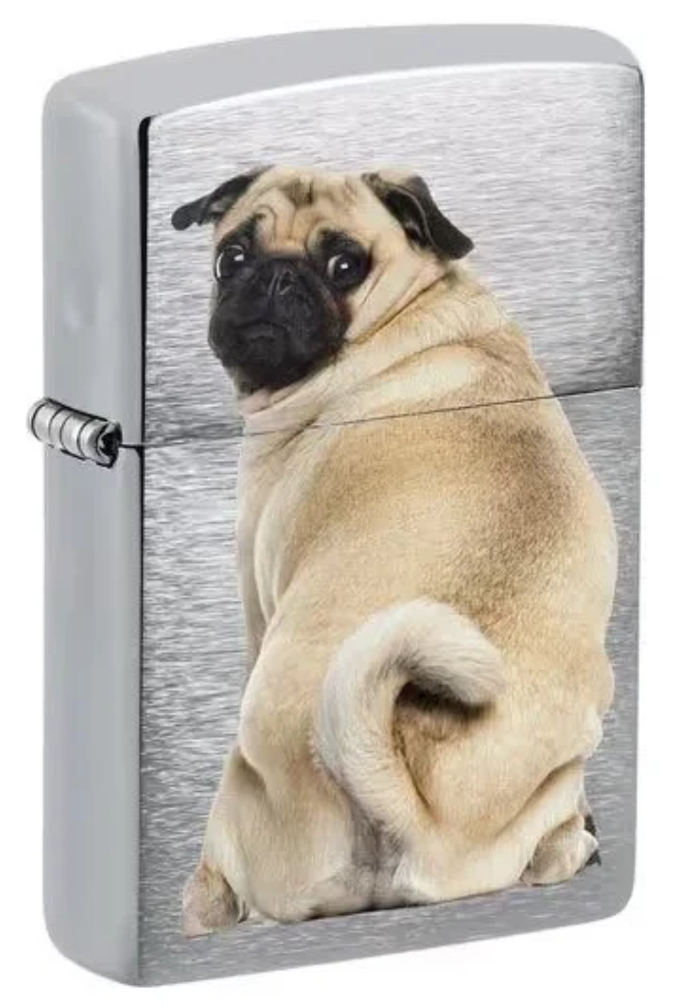 Pug Design Brushed Chrome Windproof Lighter