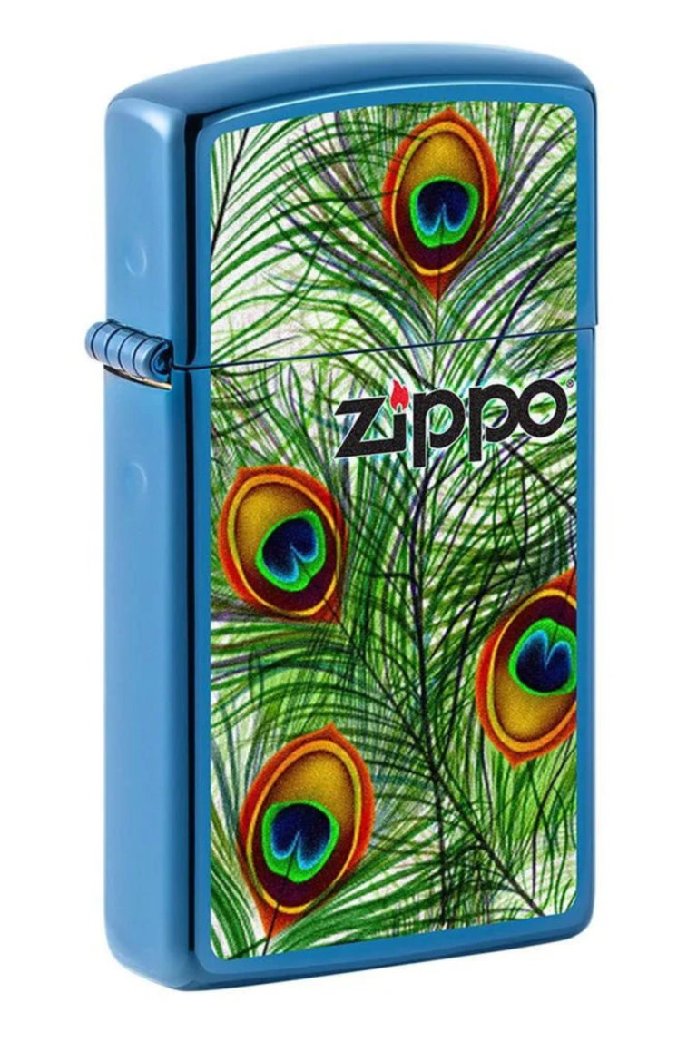 Slim Peacock Sapphire Design Windproof Lighter