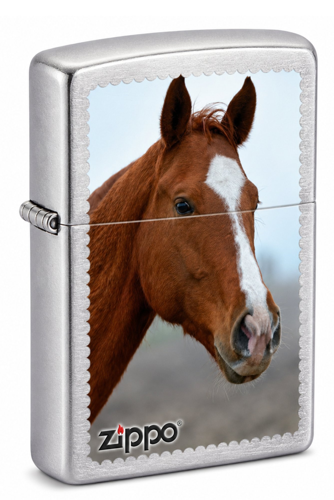 Sunset Stallion Design Brushed Chrome Windproof Lighter