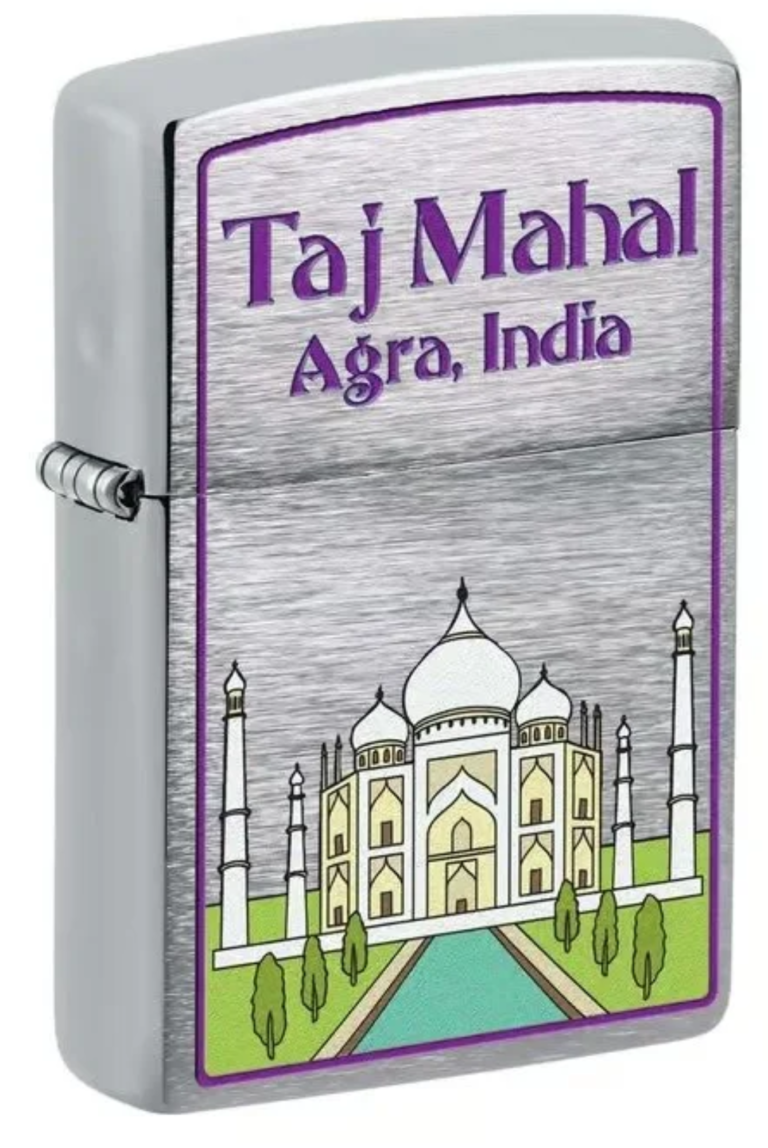 Taj Mahal Design Brushed Chrome Windproof Lighter