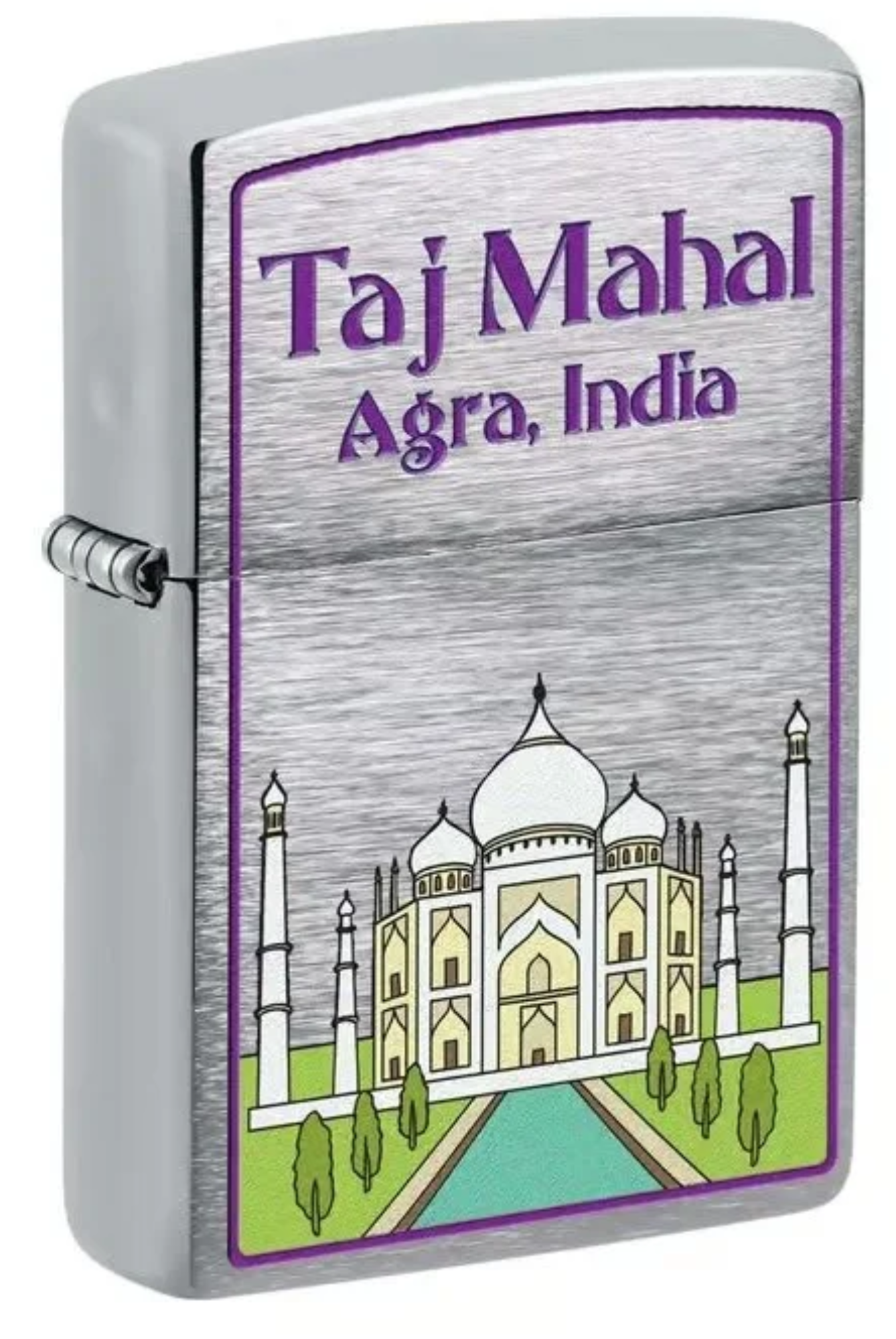 Taj Mahal Design Brushed Chrome Windproof Lighter