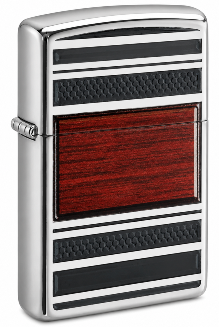 Wood Grain High Polish Chrome Pipe Pocket Lighter
