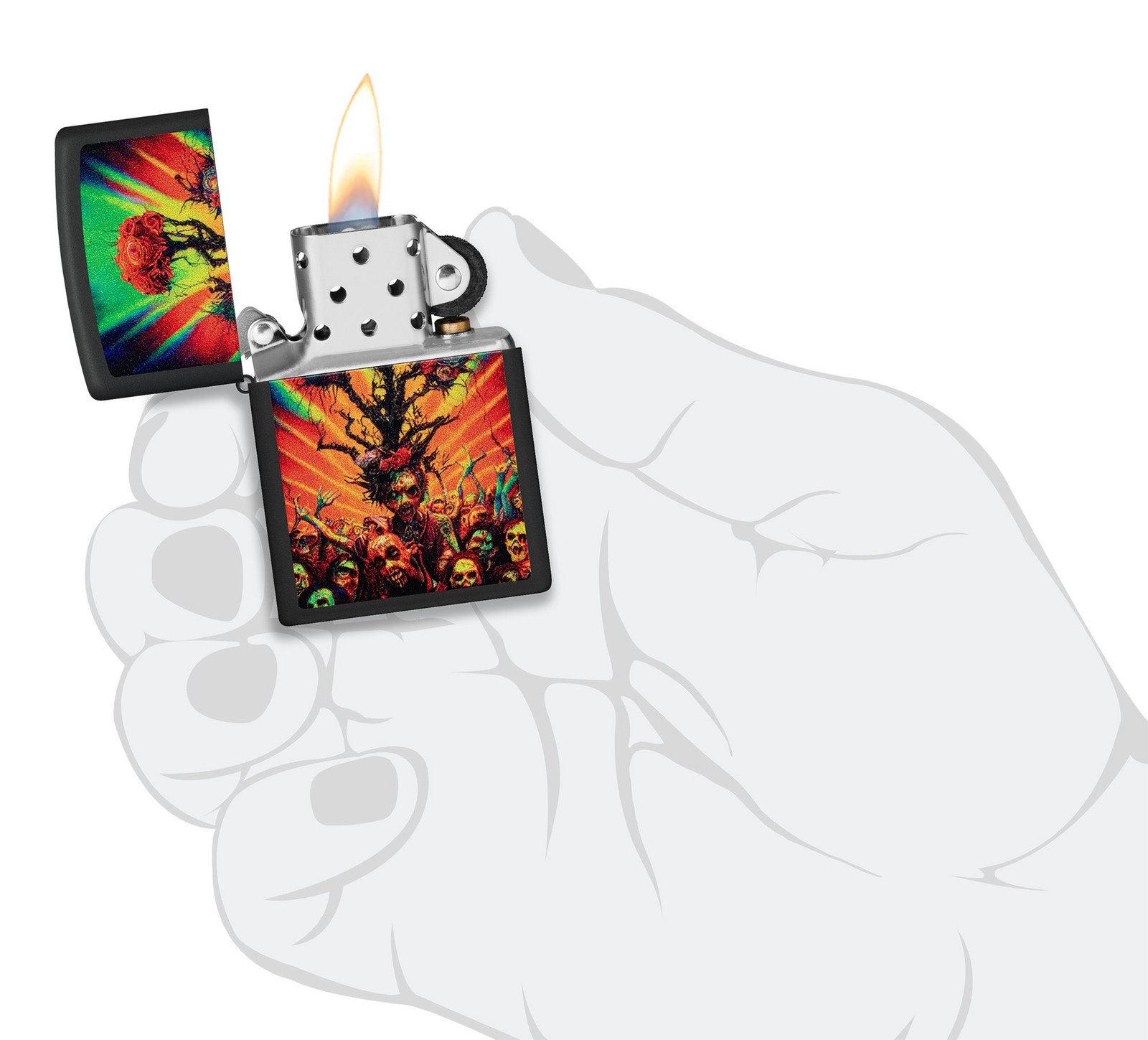 Abstract Zombie / Zombie Escape Black Matte Windproof Lighter