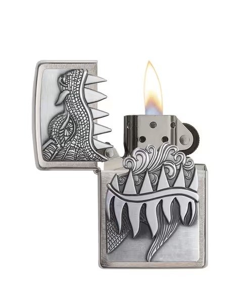 Fire Breathing Dragon Emblem Surprise Chrome Windproof Lighter