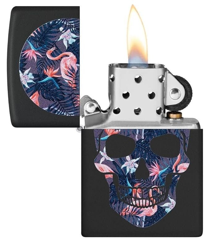 Flamingo Skull Design Black Matte Windproof Lighter