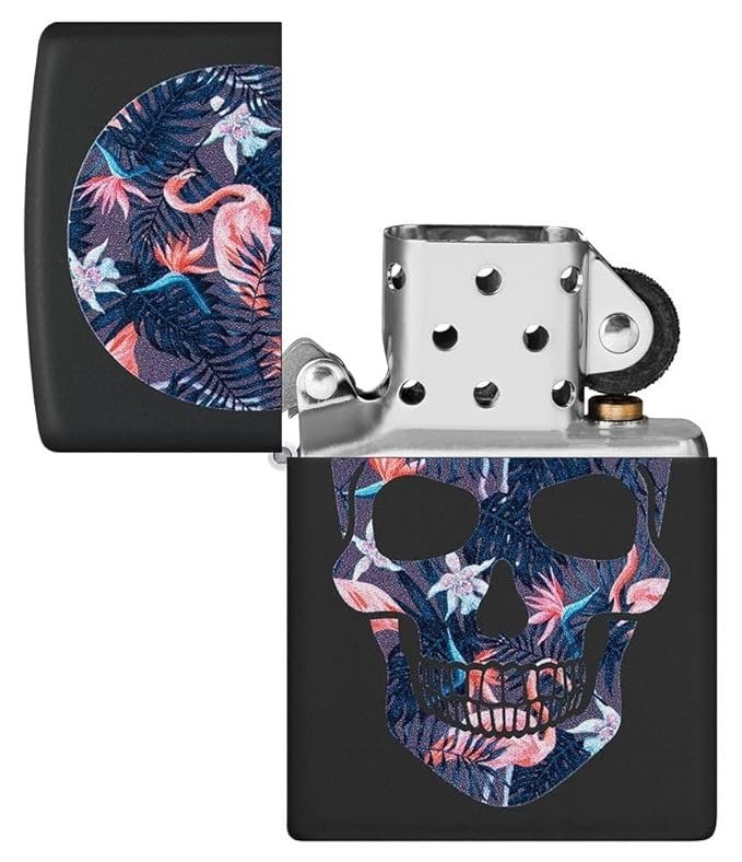Flamingo Skull Design Black Matte Windproof Lighter