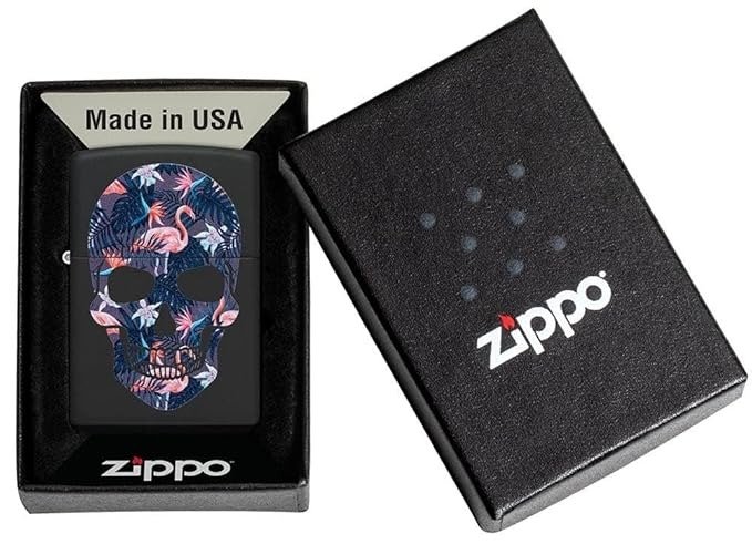 Flamingo Skull Design Black Matte Windproof Lighter