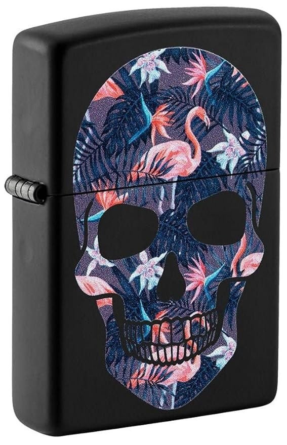 Flamingo Skull Design Black Matte Windproof Lighter