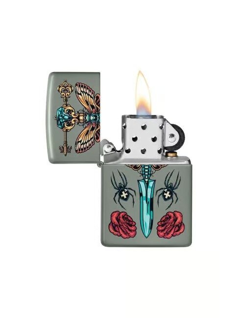 Gothic Dagger Design Black Matte Windproof Lighter