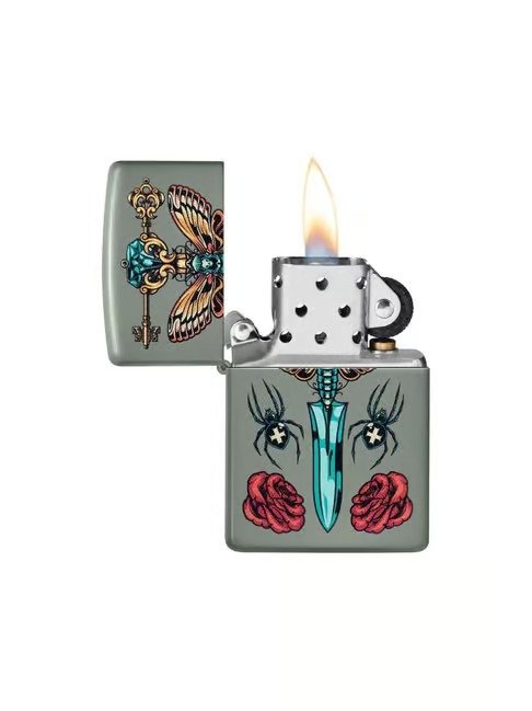 Gothic Dagger Design Black Matte Windproof Lighter