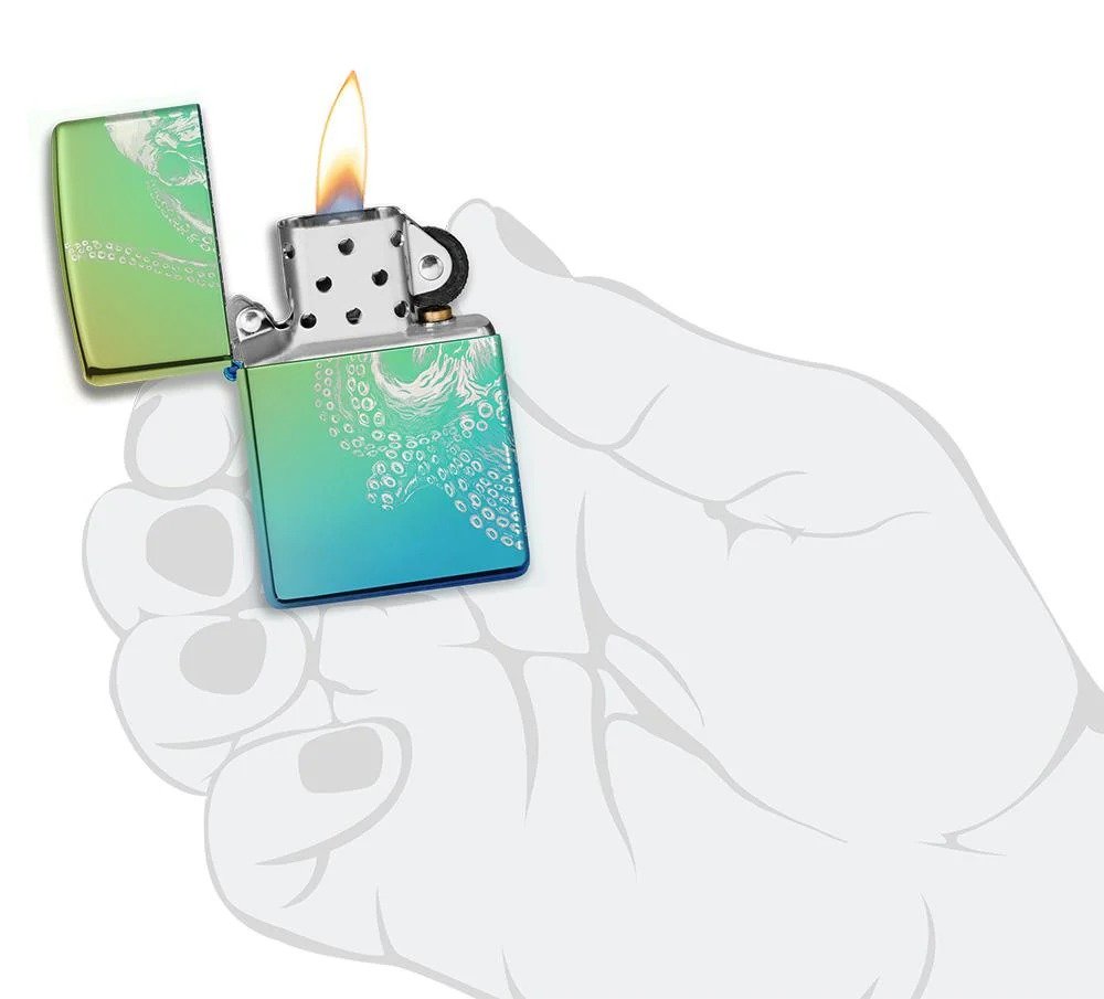 Octopus Design on Classic High Polish Green Windproof Lighter