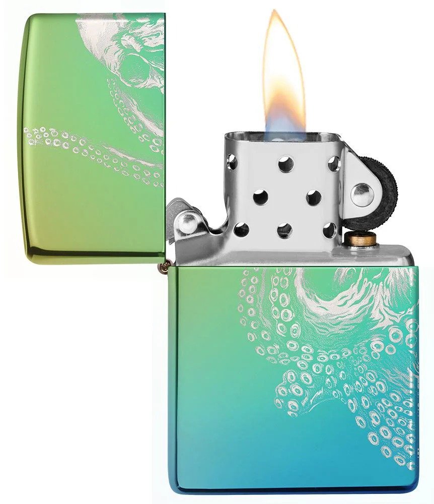 Octopus Design on Classic High Polish Green Windproof Lighter