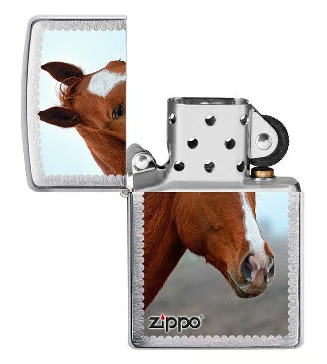 Sunset Stallion Design Brushed Chrome Windproof Lighter