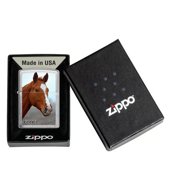 Sunset Stallion Design Brushed Chrome Windproof Lighter
