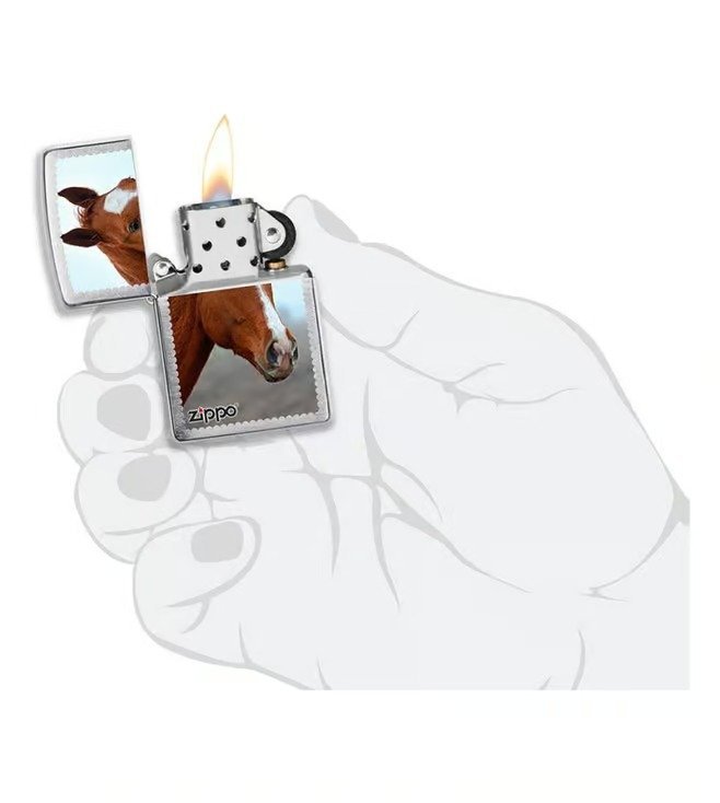 Sunset Stallion Design Brushed Chrome Windproof Lighter