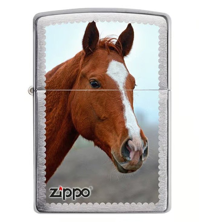 Sunset Stallion Design Brushed Chrome Windproof Lighter