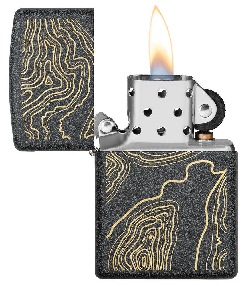 Topo Map Design Iron Stone Windproof Lighter