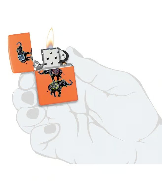 Elephant Design Orange Matte Windproof Lighter (Indian Lucky Elephant variant)