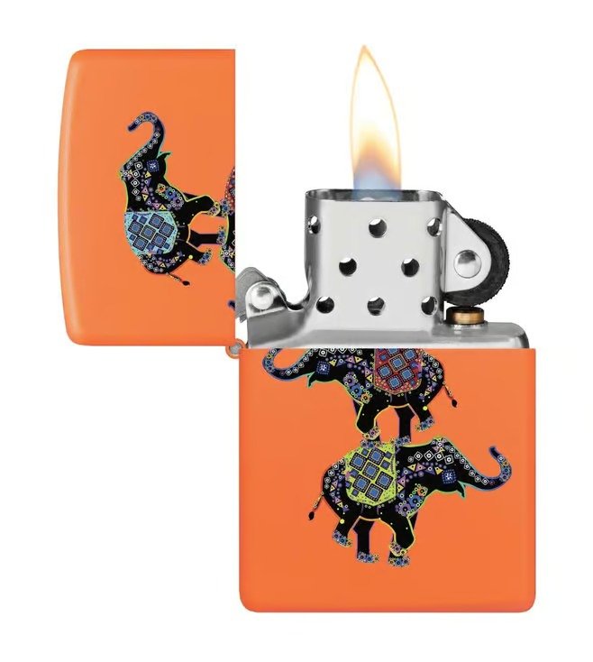 Elephant Design Orange Matte Windproof Lighter (Indian Lucky Elephant variant)
