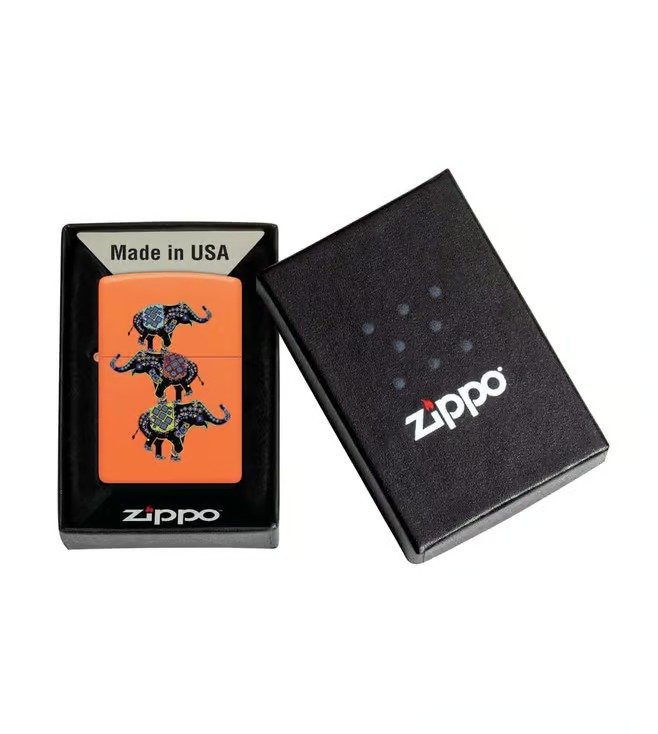Elephant Design Orange Matte Windproof Lighter (Indian Lucky Elephant variant)