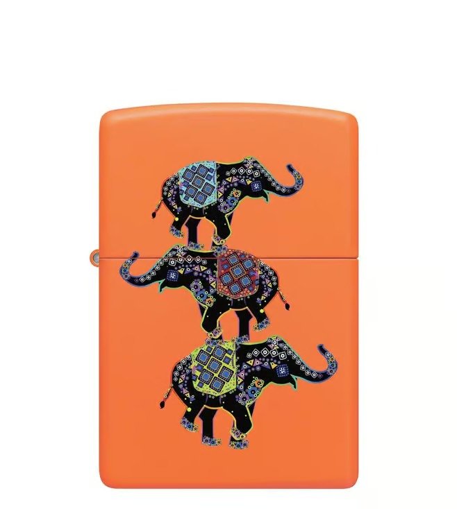Elephant Design Orange Matte Windproof Lighter (Indian Lucky Elephant variant)