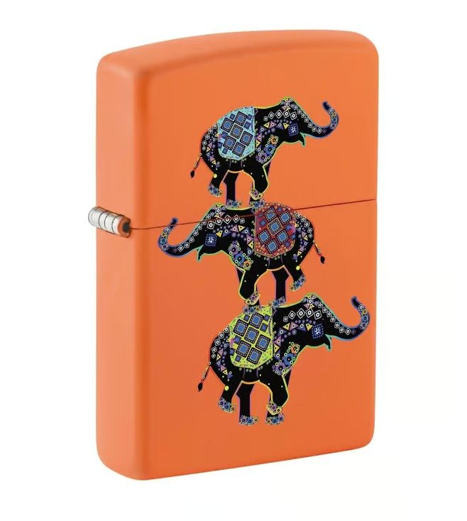 Elephant Design Orange Matte Windproof Lighter (Indian Lucky Elephant variant)