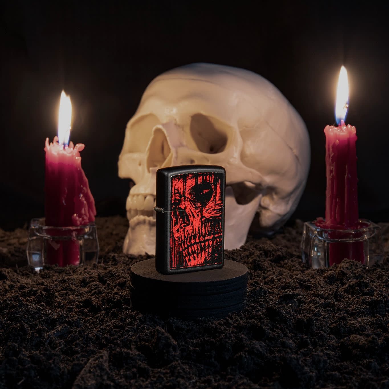 Skull Design Red Matte Windproof Lighter