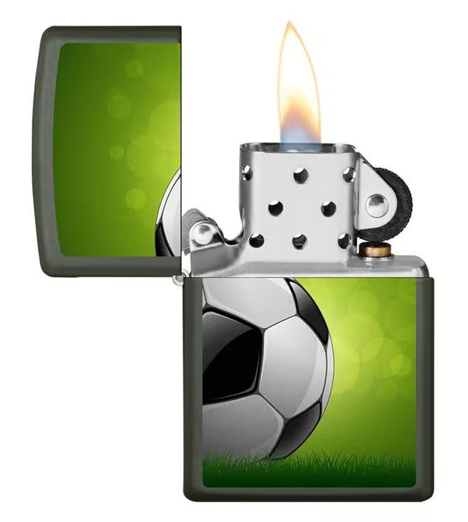 Soccer Ball Design Green Matte Windproof Lighter