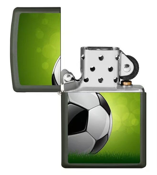 Soccer Ball Design Green Matte Windproof Lighter