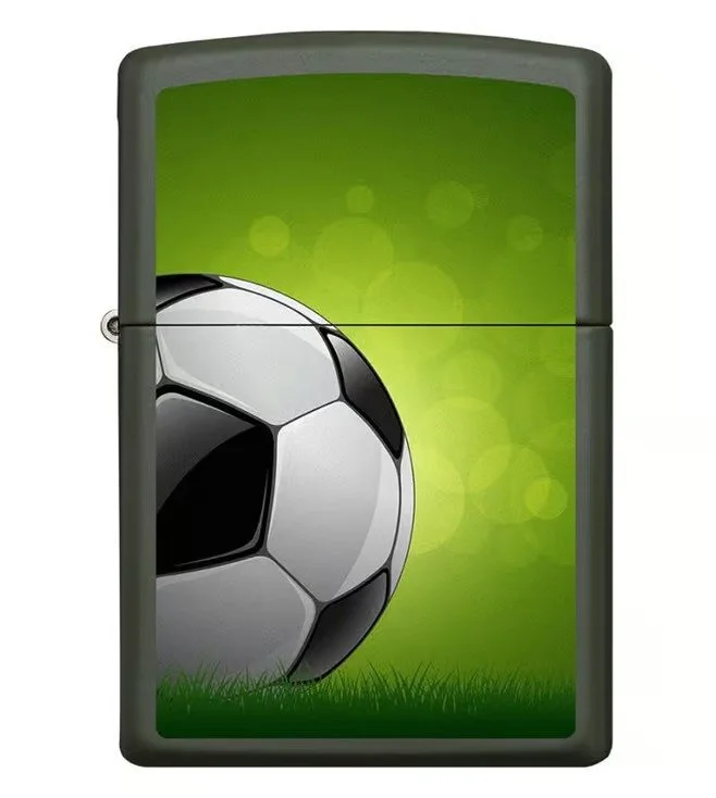 Soccer Ball Design Green Matte Windproof Lighter