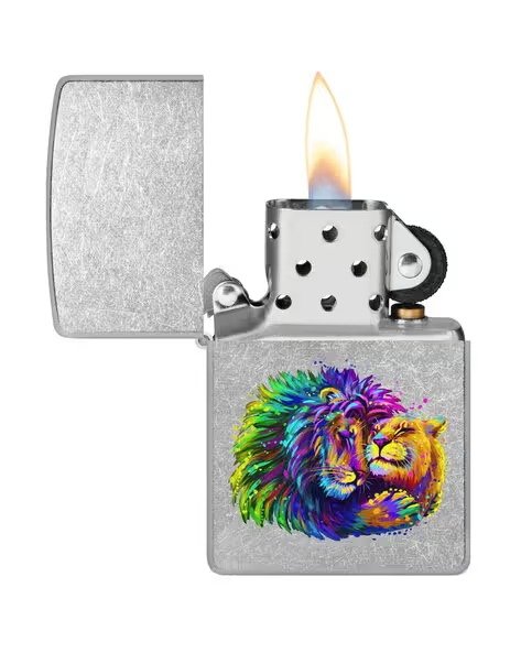 Lion Design Street Chrome Windproof Lighter