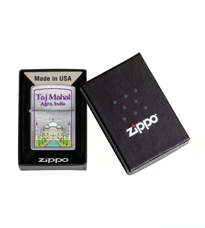 Taj Mahal Design Brushed Chrome Windproof Lighter