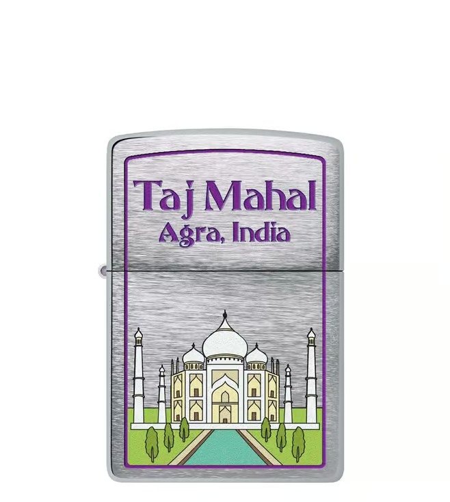 Taj Mahal Design Brushed Chrome Windproof Lighter