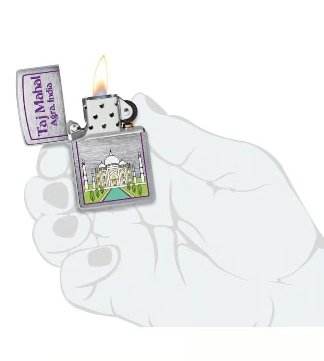 Taj Mahal Design Brushed Chrome Windproof Lighter