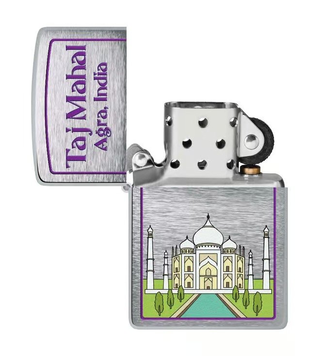 Taj Mahal Design Brushed Chrome Windproof Lighter