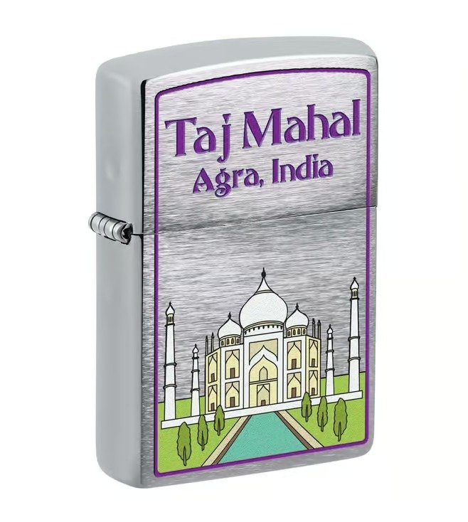 Taj Mahal Design Brushed Chrome Windproof Lighter