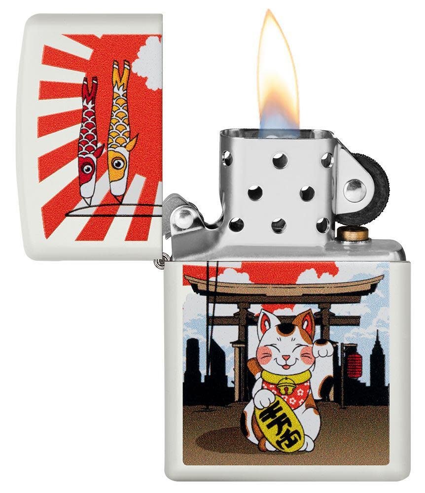 Lucky Cat Design White Matte Windproof Lighter