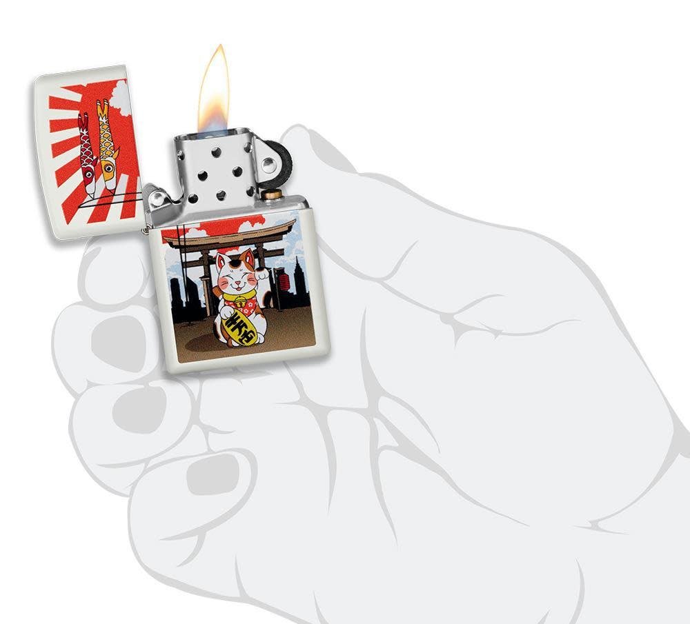 Lucky Cat Design White Matte Windproof Lighter