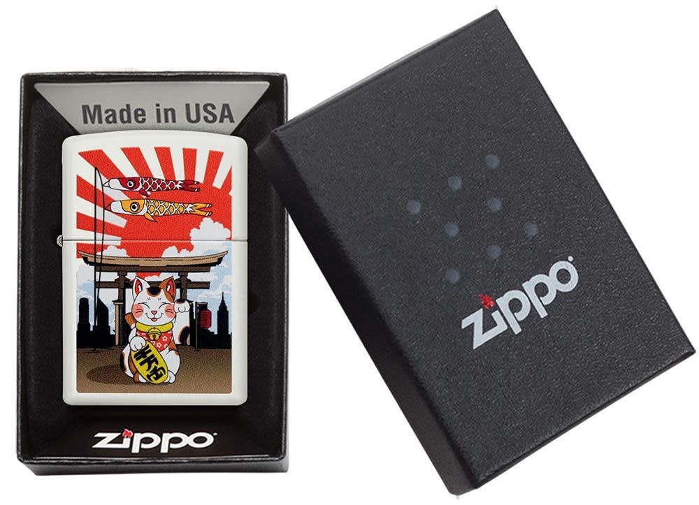 Lucky Cat Design White Matte Windproof Lighter