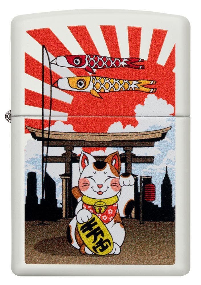 Lucky Cat Design White Matte Windproof Lighter