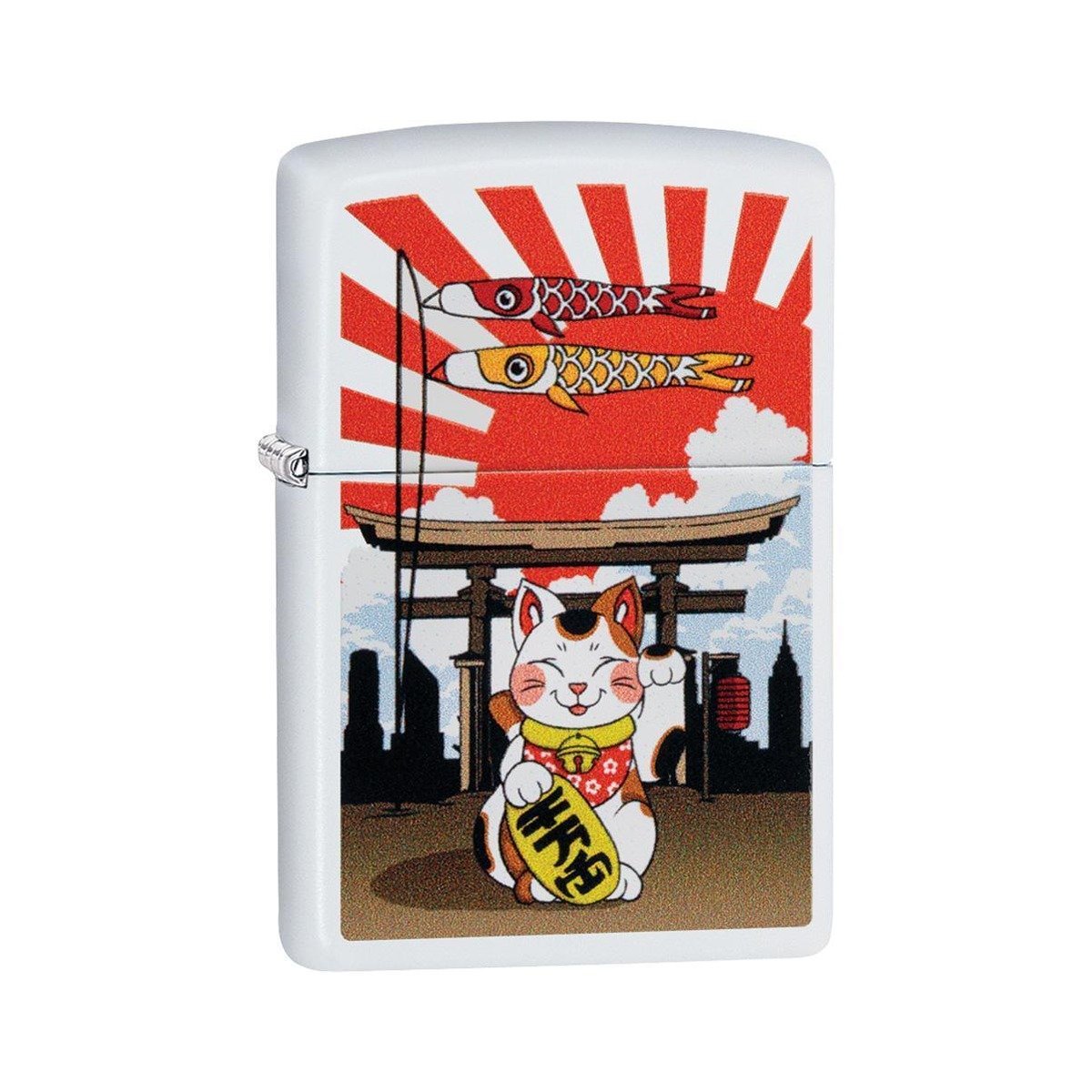 Lucky Cat Design White Matte Windproof Lighter