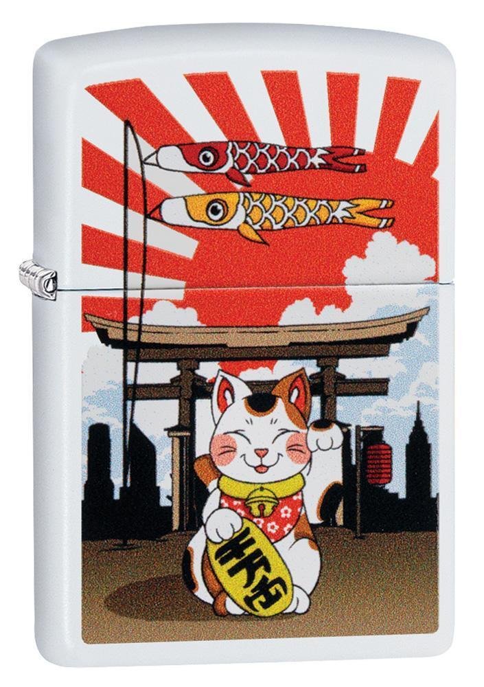 Lucky Cat Design White Matte Windproof Lighter