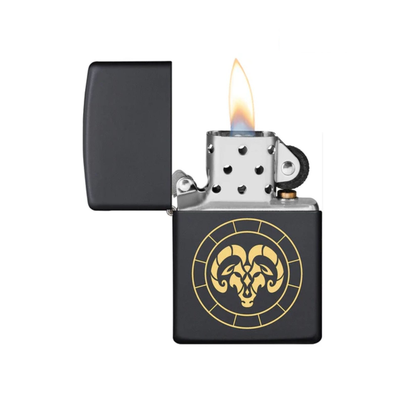 Aries Zodiac Sign Design Black Matte Windproof Lighter