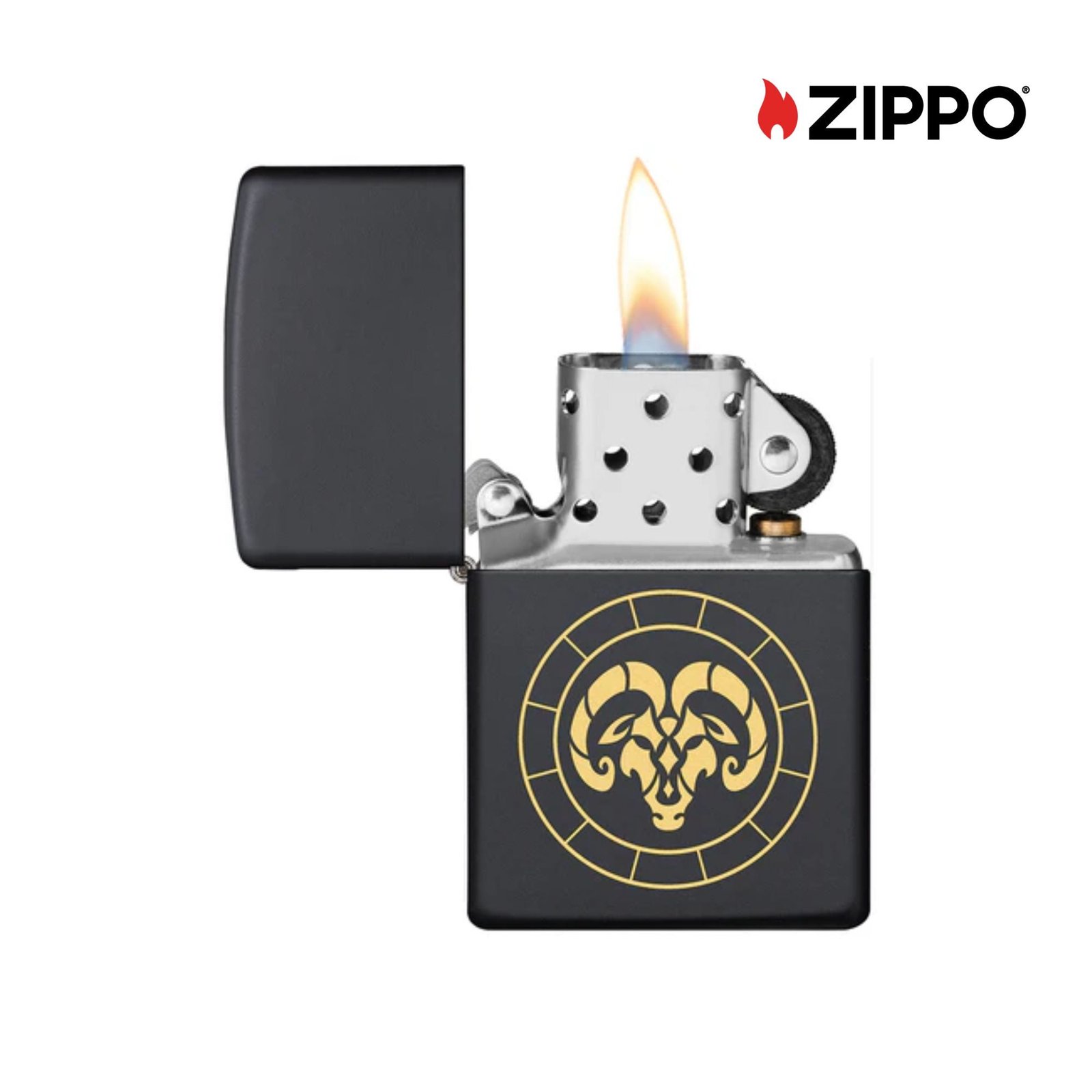 Aries Zodiac Sign Design Black Matte Windproof Lighter